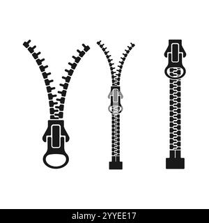 Zipper. Closed and open zip icon set. Vector illustration Stock Vector