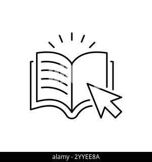 Online library icon. Simple outline style. Open book with cursor, digital course, e-learning, internet education concept. Thin line vector illustratio Stock Vector