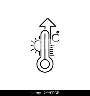 High Temperature Scale Line Icon. Flu, Cold, Virus and Fever Symptoms. Thermometer with Arrow Up Pictogram. Increased Temperature of Human Body Linear Stock Vector