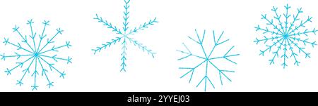 Blue snowflake pattern with hand drawn doodles and crayon texture set. Winter holiday background for Christmas and New Year. Flat vector illustration Stock Vector