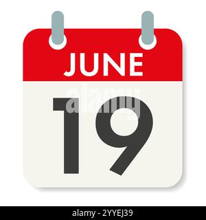 JUNE 19. Juneteenth. Calendar sheet. Holiday date. Vector illustration isolated on white Stock Vector
