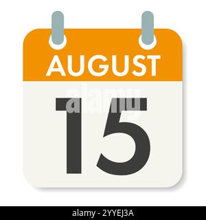 AUGUST 15. India Independence Day. Calendar sheet. Holiday date. Vector illustration isolated on white Stock Vector