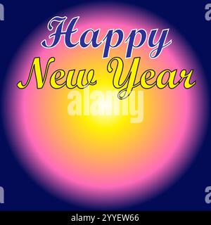 Blue pink yellow radial abstract background with happy new year text in square format Stock Vector