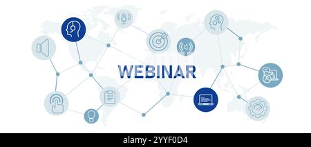 Webinar header icons website seminar teaching coaching brainstorming teamwork video call study colleague meeting communication Stock Vector