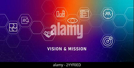 Vision and Mission company organization leadership icon with outline gradient header Stock Vector