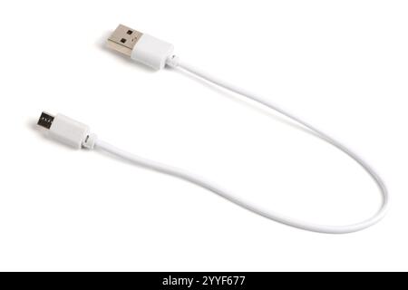 USB cable on a white background. USB and micro USB cable, on white background in insulation. Stock Photo
