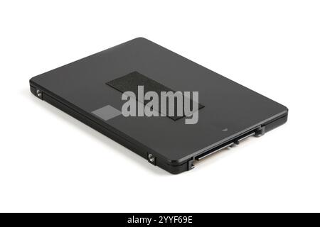 Solid state drive (SSD) isolated on white background. The SATA SSD solid state hard drive shown above on a white background showcases its elegant desi Stock Photo