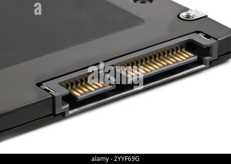 Solid state drive (SSD) isolated on white background. The SATA SSD solid state hard drive shown above on a white background showcases its elegant desi Stock Photo