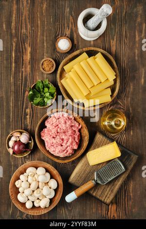 Fresh homemade pasta ingredients arranged on wooden table ready for ... - Fresh Ingredient Additions For Finishing Homemade Pasta