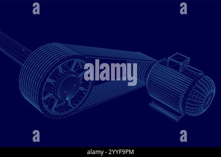 Wireframe Electric generator motor. Vector isometric. Creative illustration design. Stock Vector