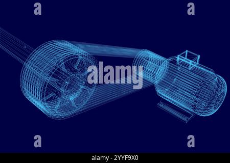 Wireframe Electric generator motor. Vector isometric. Creative illustration design. 3D Stock Vector