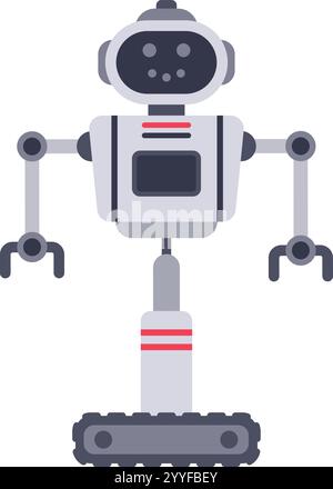 Modern robot standing on tank tracks, showcasing artificial intelligence and advanced technology, representing the future of robotics and automation Stock Vector