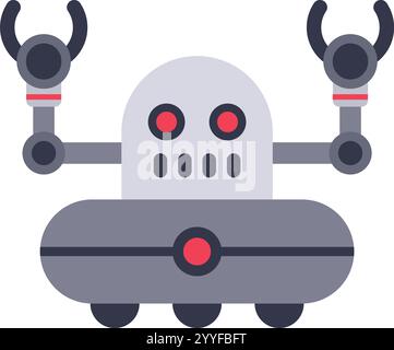Futuristic robot featuring glowing red eyes, gripping robotic arms, and embodying the concept of artificial intelligence, represents cutting edge Stock Vector