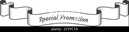 Vintage ribbon banner featuring elegantly curled edges, showcasing the words special promotion, evoking a sense of exclusivity and marking a significa Stock Vector