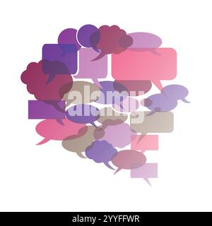 Big Round Speech Bubble Made From Lots oif Small Bubbles - Template with Retro Style Color Shades of Purple - Design for Web, Isolated on White Backgr Stock Vector