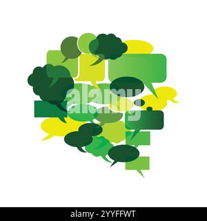 Big Round Speech Bubble Made From Small Bubbles - Template with Retro Style Color Shades of Green - Design for Web, Isolated on White Background - Ill Stock Vector