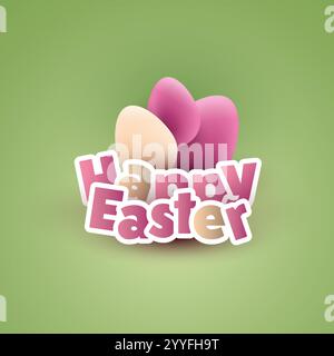 Happy Easter Card with Colorful Painted Easter Eggs Stock Vector