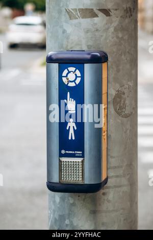 Pedestrian button to signal waiting and switch traffic light Stock Photo