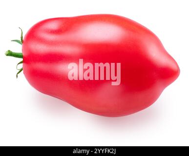 Red ripe Roma tomato or plum tomato isolated on white background. File contains clipping path. Stock Photo
