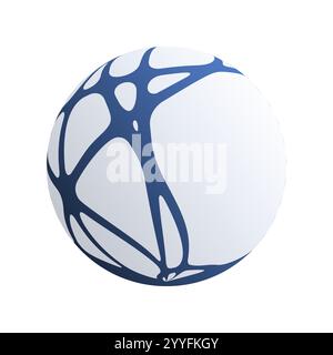 Simple Minimalist Abstract Blue Organic Textured Light Grey 3D Network Sphere Isolated on White Background - Modern Geometric Clip-Art Template Design Stock Vector