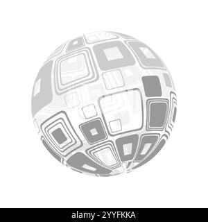Retro Inspired Empty Transparent Round 3D Sphere with Gray Squares Pattern, Design Isolated on White Background Stock Vector