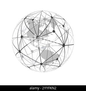 Cloud Computing and Networks Concept - Transparent Polygonal Mesh Around Earth Globe, North and South America Side - Global Digital Connections, Techn Stock Vector