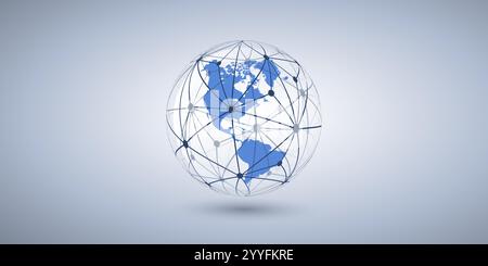 Cloud Computing and Networks Concept - Transparent Polygonal Mesh Around Earth Globe, North and South America Side - Global Digital Connections, Techn Stock Vector