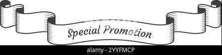 Vintage ribbon banner featuring elegantly curled edges, showcasing the words special promotion, evoking a sense of exclusivity and marking a Stock Vector