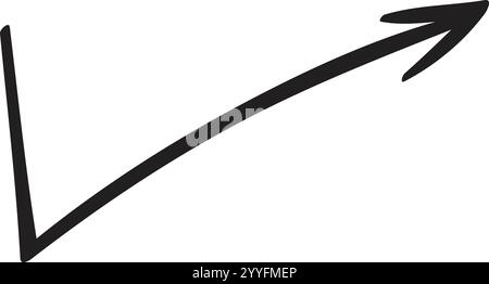 Simple, black, hand drawn arrow starts at the bottom left and extends upward and to the right, conveying a sense of direction, movement, and positive Stock Vector