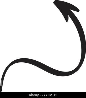 Hand drawn, black curved arrow pointing upwards, isolated against a clean white background, effectively symbolizing direction, progress, and growth in Stock Vector