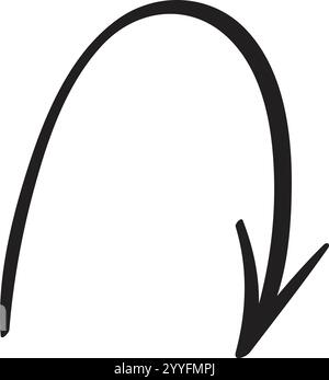 Simple and bold black hand drawn curved arrow pointing downwards, set against a clean white background, serving as an ideal graphic element for Stock Vector