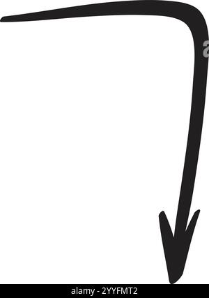 Thick black arrow curving to the right and pointing downward, perfect for enhancing presentations, websites, or various graphic design projects with a Stock Vector