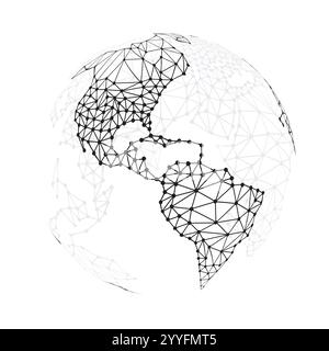 Black and White Modern Minimal Style Polygonal Network Structure, Digital Earth Globe, Network Connections Concept Design, Transparent Geometric Wiref Stock Vector