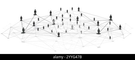 Black and White Networks, Business or Social Media Connections Concept Design - Polygonal Mesh on Isolated White Background - Grey Business Men Figure Stock Vector
