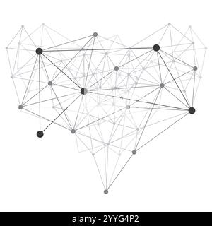 Black and White Modern Style Polygonal Networks Structure, Digital Telecommunication, Science Concept Design, Network Connections, Transparent Geometr Stock Vector
