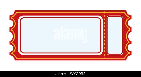 Rectangular Blank Vintage Ticket. Red and yellow retro ticket template with blank space and perforated edges. Event admission concept for circus, carn Stock Vector