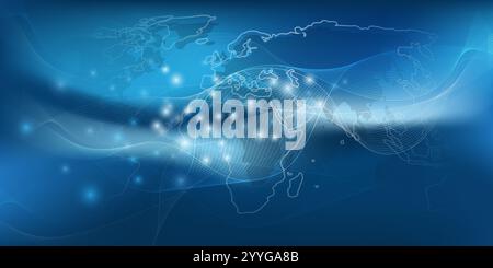 Abstract Dark Blue Modern Minimal Style Future Technology, Global Networks Structure, Telecommunications Concept Design with Transparent Wavy Geometri Stock Vector