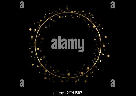 Gold circle frame bokeh on black background Stock Photo