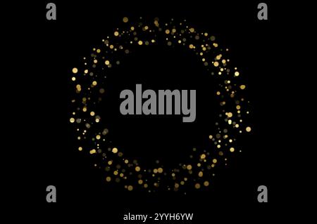 Gold circle frame bokeh on black background Stock Photo