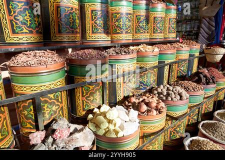 dried herbs fruits minerals spices nuts for sale marrakesh, morocco Stock Photo
