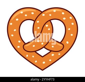 Heart shaped soft pretzel, traditional German baked bread. Love pretzels vector illustration, bakery logo. Stock Vector