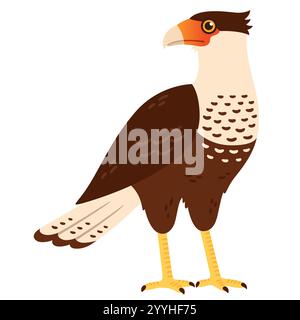 Crested Caracara (Traro, Carancho, Mexican eagle) illustration. North and South American bird of prey. Isolated vector clipart. Stock Vector