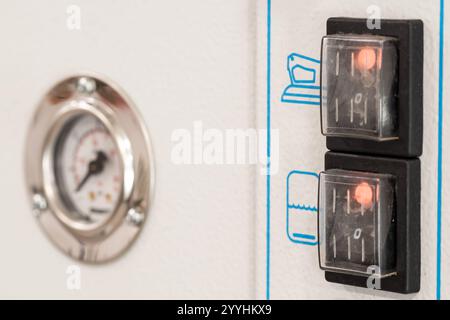 Front panel of professional ironing steam generator detail closeup Stock Photo
