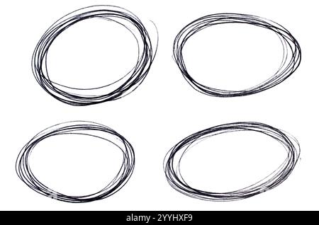 Set of round doodle drawn with black pen isolated on white Stock Photo