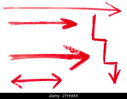 Set of arrow sign drawn with red marker isolated on white Stock Photo