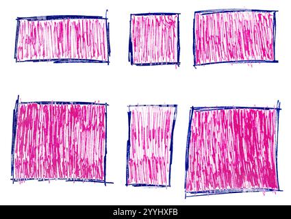 Hand drawn pink rectangular scribble shape set isolated on white background Stock Photo