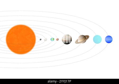 Realistic Nice Solar System Illustration with the Order of the Planets from the Sun. Every Planet of the Solar System Isolated on White Background wit Stock Vector
