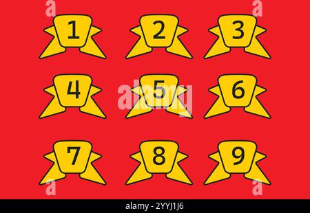 Ranking position from first to ninth place with award ribbon icons Stock Vector