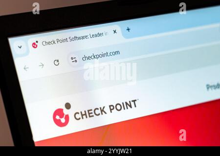 New York, USA - December 21, 2024: Check Point Software website homepage displayed on laptop screen with logo. Cybersecurity company offering advanced Stock Photo