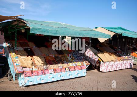 dates nuts and dried fruits stalls on jemaa el-fna square marrakesh, morocco Stock Photo